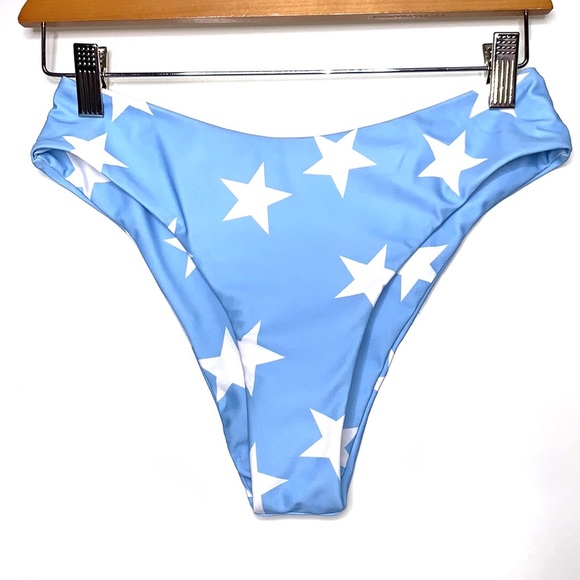 ZAFUL Light Blue White Star Print Swimsuit Bikini Bottom Size 4 - Small - Picture 1 of 5